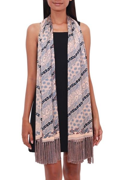 Alternate image for Batik Silk Shawl in Slate and Buff from Bali Slate Majesty