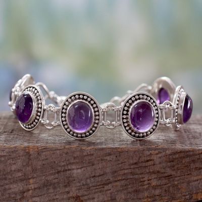 Alternate image for Sterling Silver and Amethyst Link Bracelet from India Lilac Garland