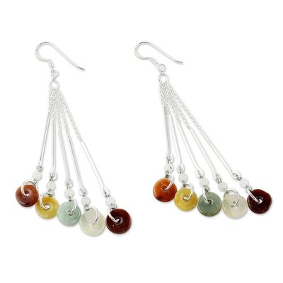 Alternate image for Multicolored Quartz and Jade Waterfall Earrings Earthy Blend
