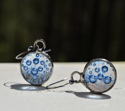 Alternate image for Handcrafted Fused Glass Drop Earrings, Blue Mermaid Kiss Dangles