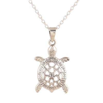 Alternate image for Sterling Silver Turtle Pendant Necklace from India Harmonious Turtle