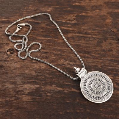 Alternate image for Sterling Silver Medallion Pendant Necklace Bold Medallion