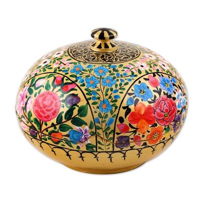 Alternate image for Round Lidded Floral Decorative Box Kashmir Cache