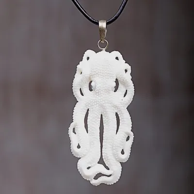 Primary image for Handcarved Bone Octopus Pendant Necklace made in Indonesia Great Octopus