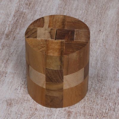 Alternate image for Challenging 3-D Puzzle Artwork Handcrafted of Teak Wood Forest Cylinder