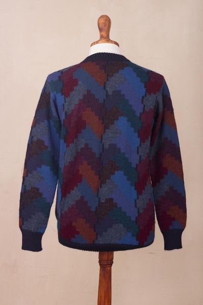 Alternate image for Multicolor Alpaca Mens Geometric Knit Pullover Sweater Stairway to the Heavens