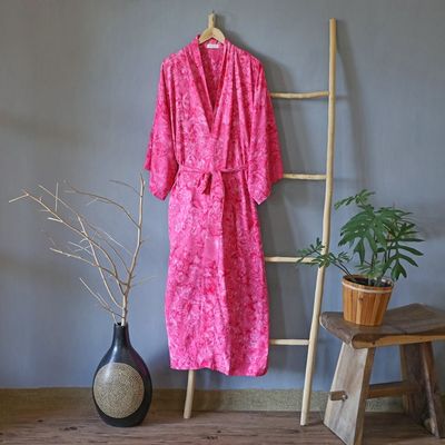 Alternate image for Womens Batik Patterned Robe from Indonesia Crimson Destiny
