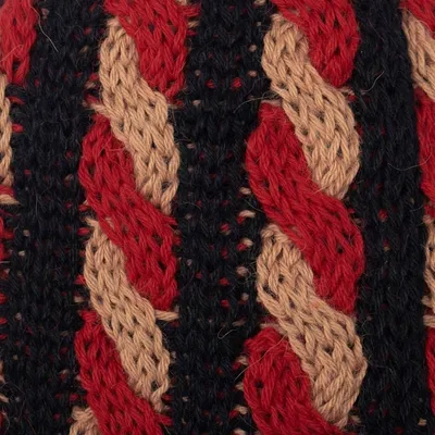 Alternate image for Cable Knit Alpaca Blend Hat in Black and Red Hues Braided Red