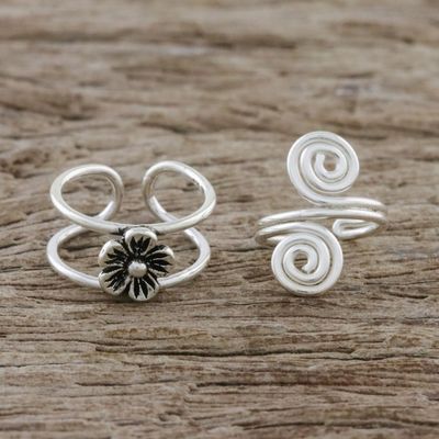 Alternate image for Floral Sterling Silver Ear Cuffs from Thailand Flower and Spiral