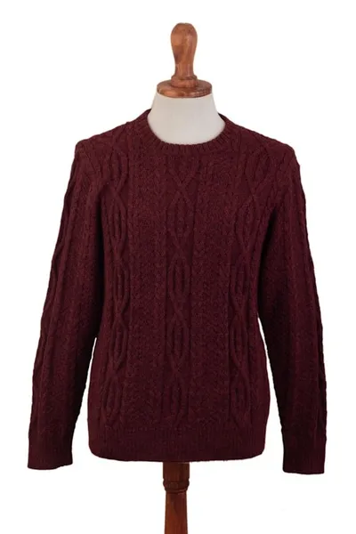 Alternate image for Dark Red Mens 100 Alpaca  Sweater Field and Forest