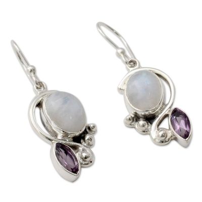 Alternate image for Rainbow Moonstone Earrings with Amethyst And Silver Yours Forever