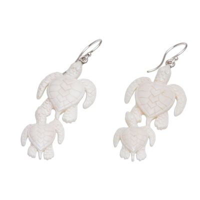 Alternate image for Handcrafted Bone Sea Turtle Dangle Earrings from Bali Sea Turtle Bond
