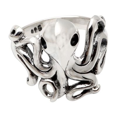 Alternate image for Hand Made Sterling Silver Octopus Ring Octopus Friend