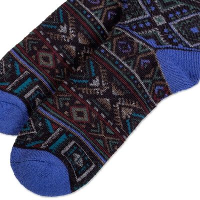 Alternate image for Unisex Multicolor Geometric Alpaca Blend Socks from Peru Geometric Andes