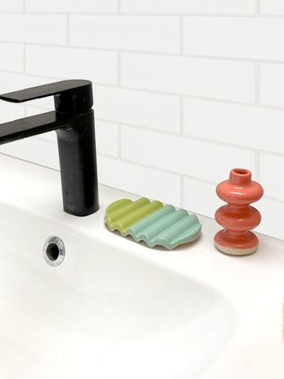 Alternate image for Aqua Yellow Colorblock Ceramic Soap Dish