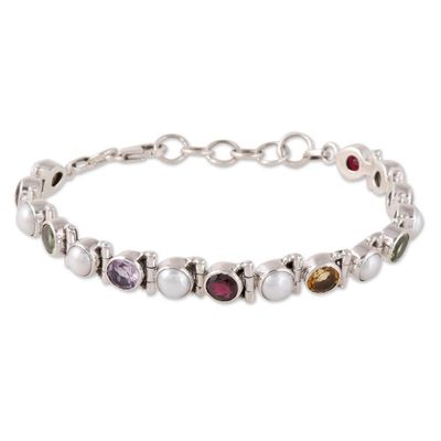 Alternate image for Cultured Pearl and Multi-Gem Tennis Bracelet from India Sparkling Grace