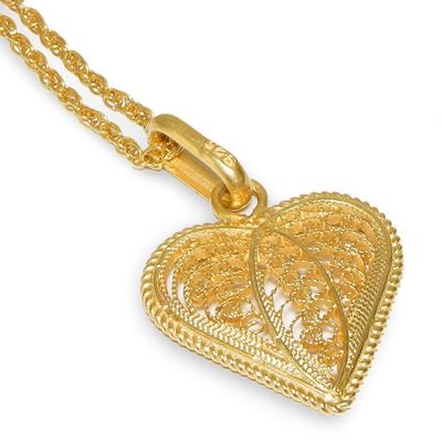 Alternate image for Gold Plated Filigree Heart Necklace Lace Sweetheart