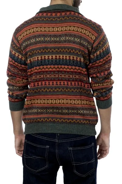 Alternate image for Mens Fair Trade Alpaca Art Knit Pullover Sweater Mountain Sunset