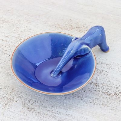 Alternate image for Elephant-Themed Blue Ceramic Incense Holder from Thailand Sipping Elephant