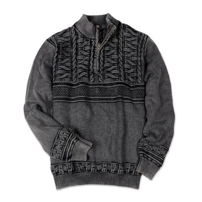 Alternate image for Mens Stone Washed Cotton Pullover Sweater Stylish in Charcoal