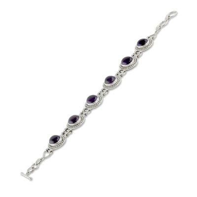 Alternate image for Sterling Silver and Amethyst Link Bracelet from India Lilac Garland