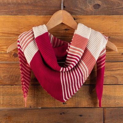 Primary image for Red Salmon Cotton Blend Scarf Hand-Knit in Triangle Shape Spectacular Sunset