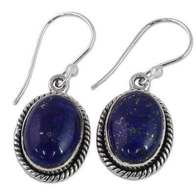Alternate image for Oval Lapis Lazuli and Sterling Silver Dangle Earrings Deep Blue Grandeur