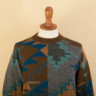 Alternate image for Multicolored Geometric Patterned Mens Pullover Sweater Quinoa Leaf