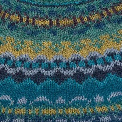 Alternate image for Teal  Blue 100 Alpaca Pullover Patterned Peruvian Sweater Playful Teal