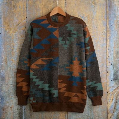 Alternate image for Multicolored Geometric Patterned Mens Pullover Sweater Quinoa Leaf