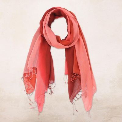 Alternate image for Cotton Wrap Scarves in Red Pink and Orange Pair Delightful Breeze in Red