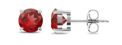 Alternate image for Faceted Red Garnet Sterling Silver Stud Earrings