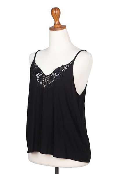 Alternate image for Floral Embroidered Rayon Tank Top in Onyx from Bali Onyx Kerawang