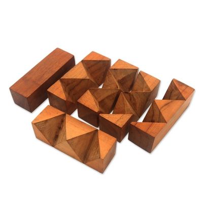 Alternate image for Artisan Crafted Teak Wood Block Puzzle from Java Magical Blocks