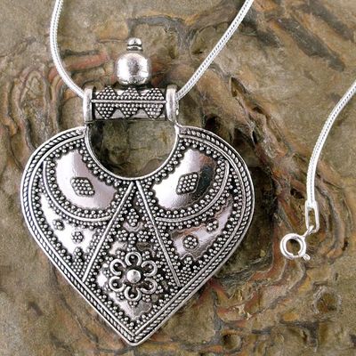 Alternate image for Sterling Silver Necklace Indian Ethnic Jewelry Mighty Heart
