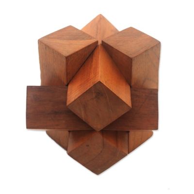 Alternate image for Artisan Crafted Teak Wood Block Puzzle from Java Magical Blocks