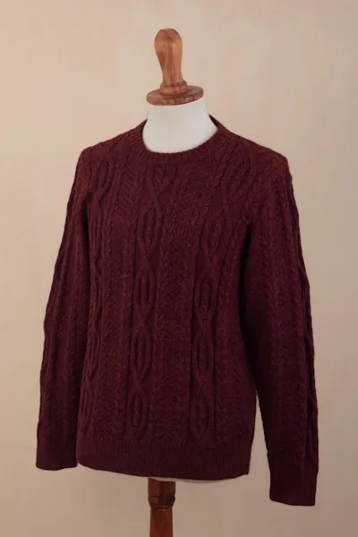 Alternate image for Dark Red Mens 100 Alpaca  Sweater Field and Forest