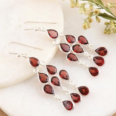 Alternate image for Sterling Silver and Garnet Chandelier Earrings Garnet Cascade