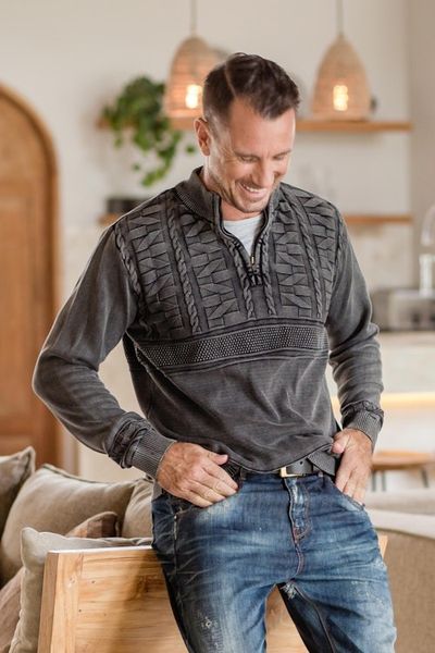 Alternate image for Mens Stone Washed Cotton Pullover Sweater Stylish in Charcoal