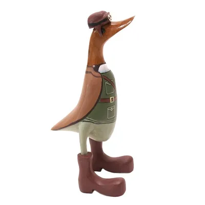 Alternate image for Teak Wood Duck Statuette with Soldier Motif Soldier Duck