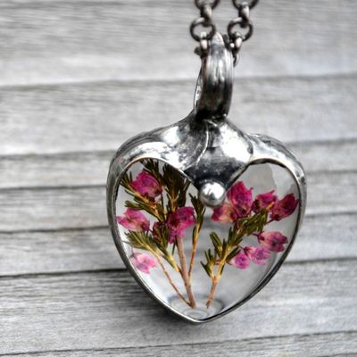 Alternate image for Pink Scottish Heather Heart Pendant Necklace