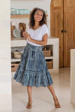 Image for Hand Crafted Cotton Batik Skirt Ocean Wave