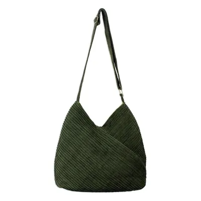 Alternate image for Leaf Green Cotton Hobo Style Handbag with Coin Purse Surreal Green