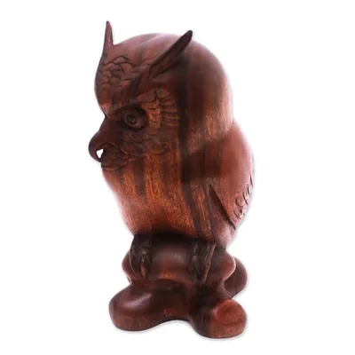 Alternate image for Fair Trade Wood Bird Sculpture Crested Owl