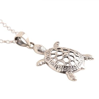 Alternate image for Sterling Silver Turtle Pendant Necklace from India Harmonious Turtle