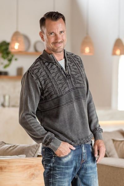 Alternate image for Mens Stone Washed Cotton Pullover Sweater Stylish in Charcoal