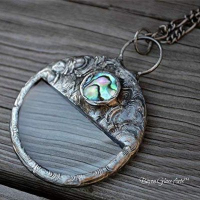 Alternate image for Magnifying Glass Necklace for Women with Abalone Shell Accent, Unisex Modern Monocle