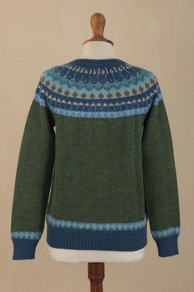 Alternate image for 100 Alpaca Green Yoke Cardigan From Peru Andean Forests