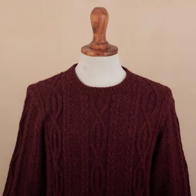 Alternate image for Dark Red Mens 100 Alpaca  Sweater Field and Forest