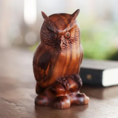 Alternate image for Fair Trade Wood Bird Sculpture Crested Owl